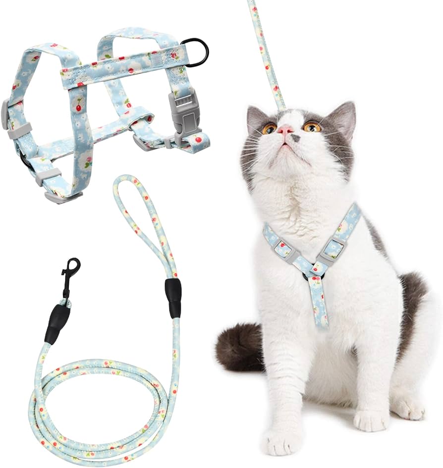 H - Shaped Harness and Lead Floral Fabric