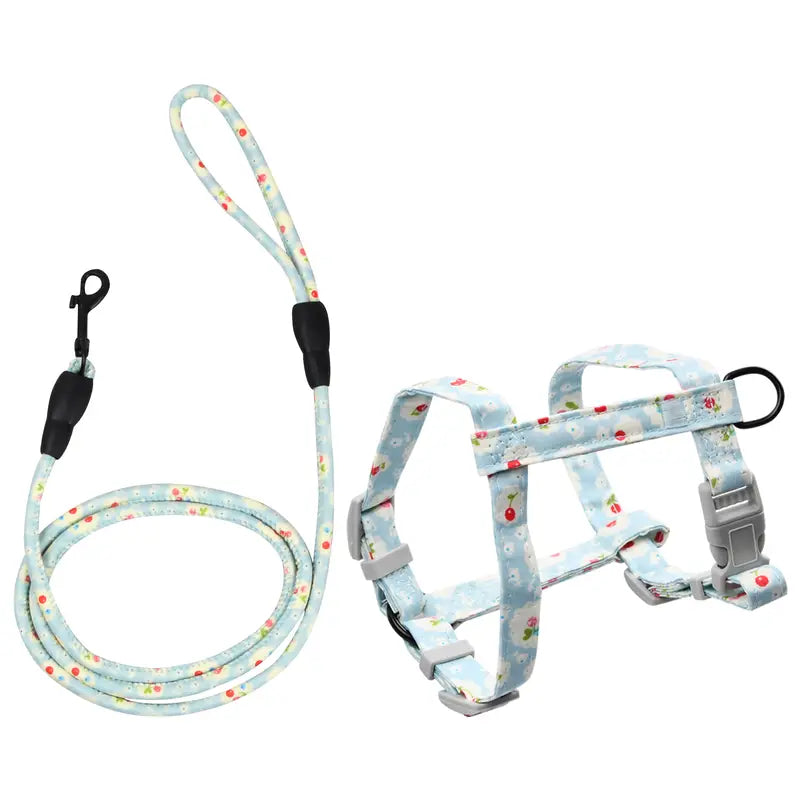 H - Shaped Harness and Lead Floral Fabric