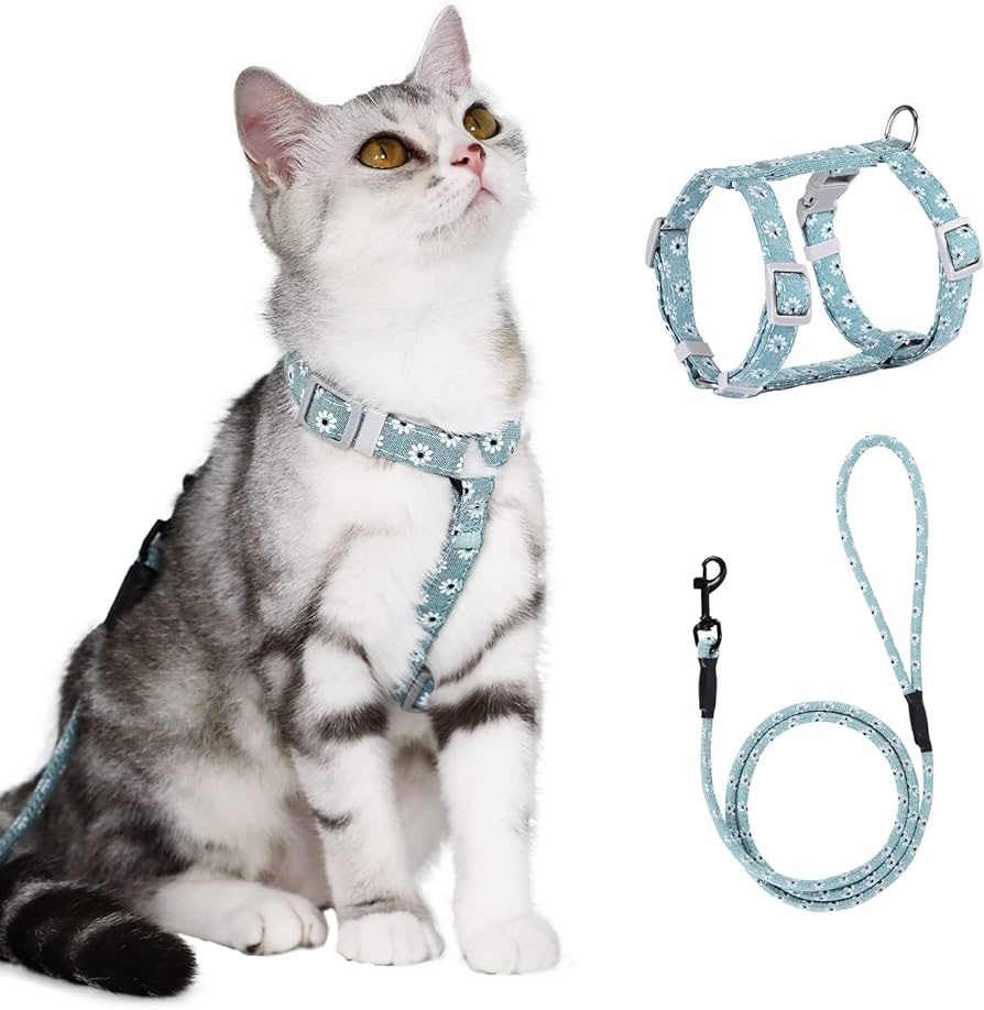 H - Shaped Harness and Lead Floral Fabric