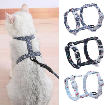 H - Shaped Harness and Lead Floral Fabric