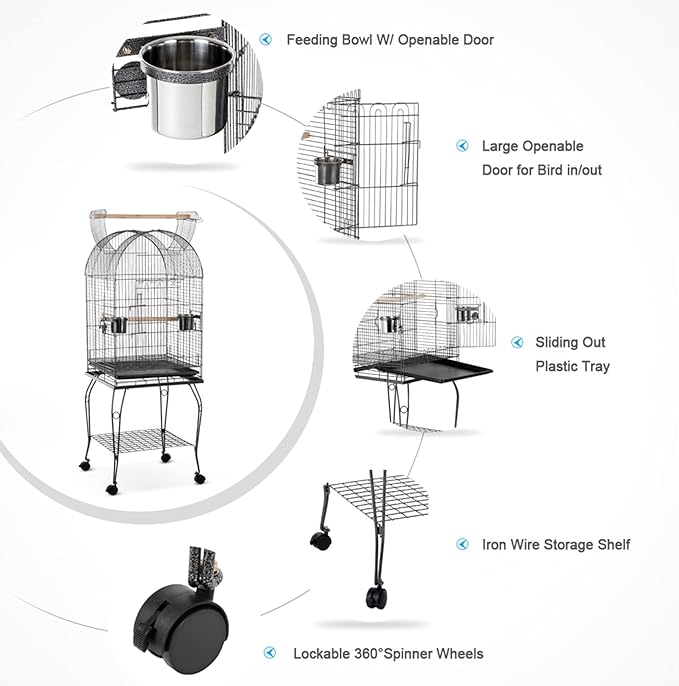 Open Top Parrot Cage With Stands Wheels