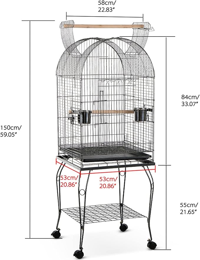 Open Top Parrot Cage With Stands Wheels