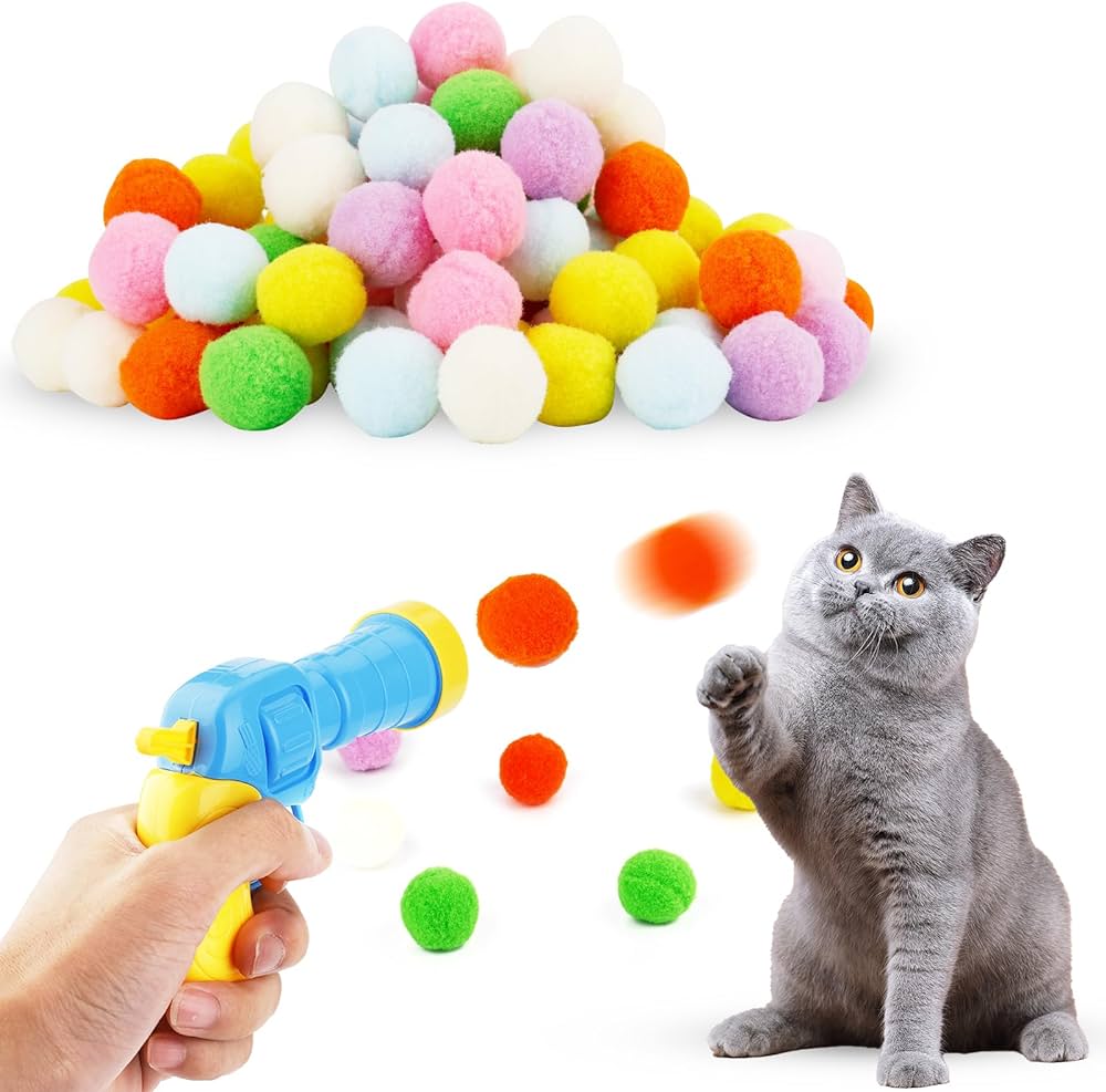 Dog Toy Box bundle — launch gun with shooting balls, rugby squeaker ball and squeaky chew