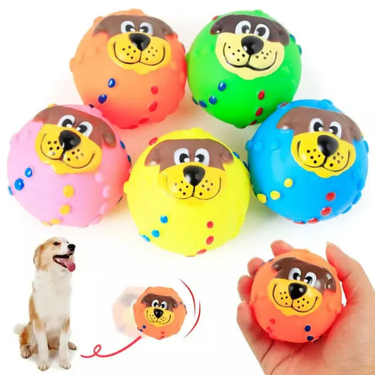 Dog Face Squeaky Ball Toy