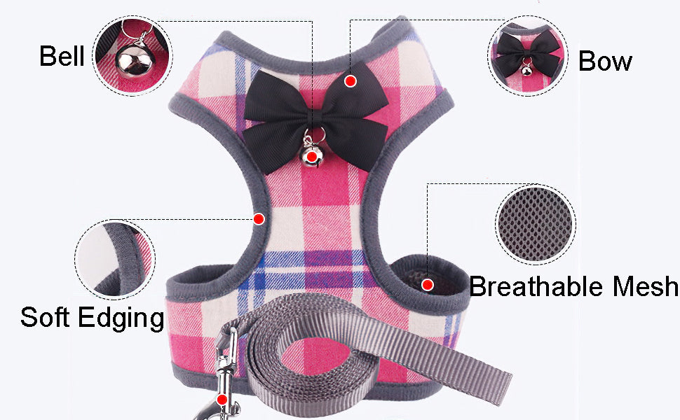 Plaid Vest Harness & Lead with Bow Tie