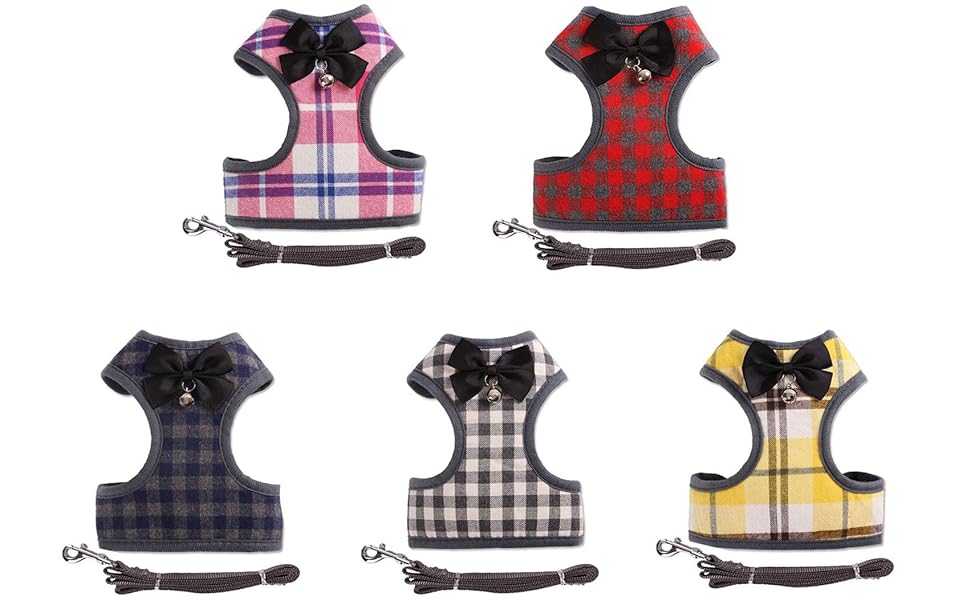 Plaid Vest Harness & Lead with Bow Tie