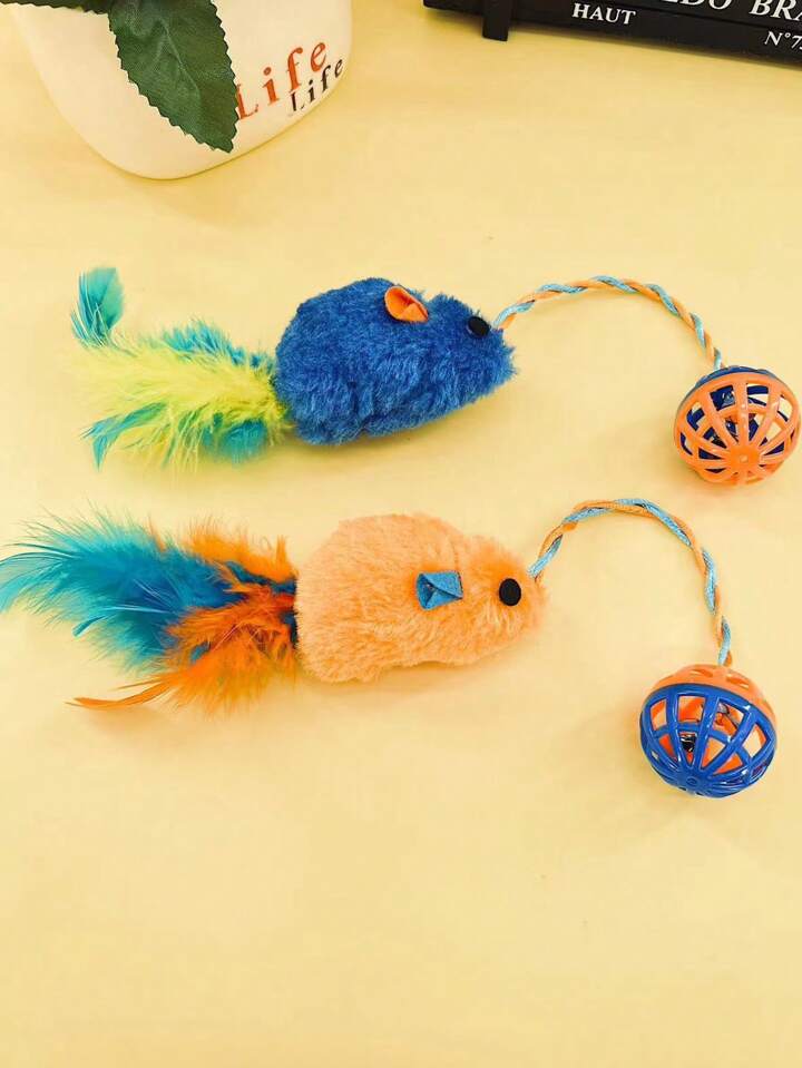 Plush Feather Mouse with Bell