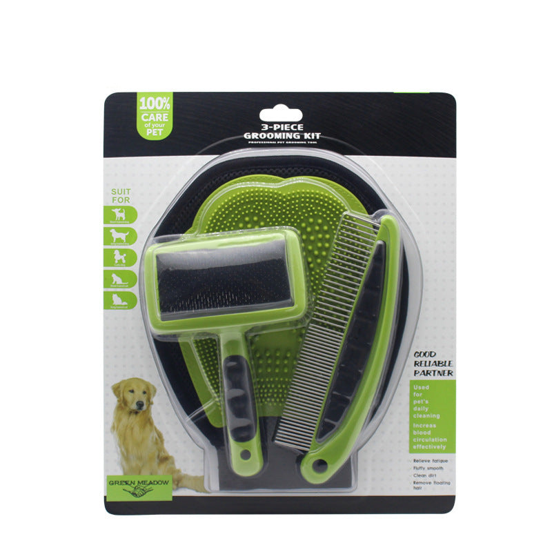 3 PIECE GROOMING KIT - Pet Bath Glove, Slicker Brush and Comb