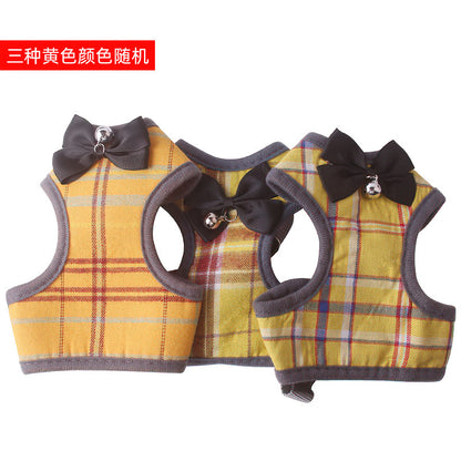 Plaid Vest Harness & Lead with Bow Tie