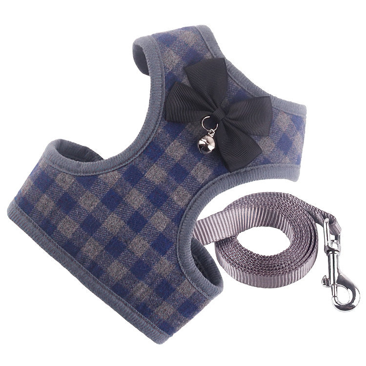 Plaid Vest Harness & Lead with Bow Tie