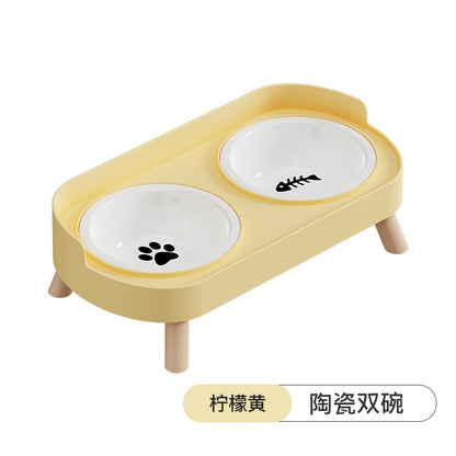 Classic Elevated Double Ceramic Bowl