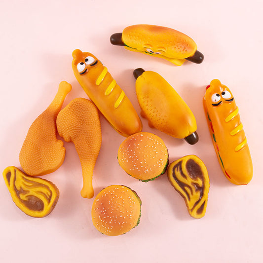 Hotdog & Burger Squeaky Chew Toy