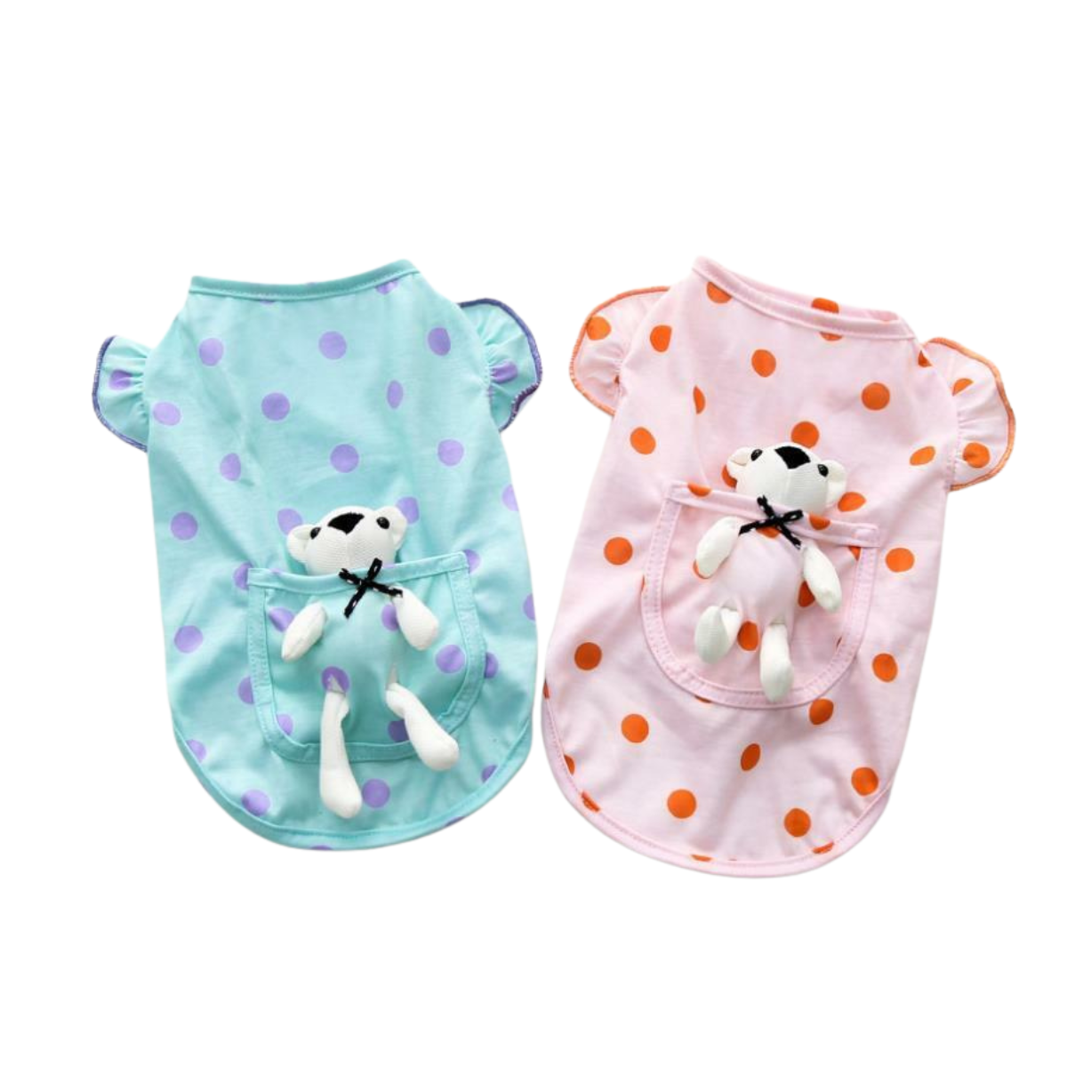 Cute Pocket White Bear Polka Dot Clothes