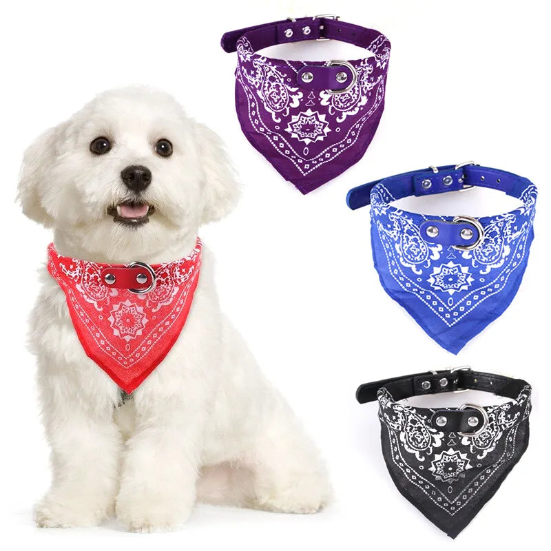 Adjustable Bandana Leather Pet Collar