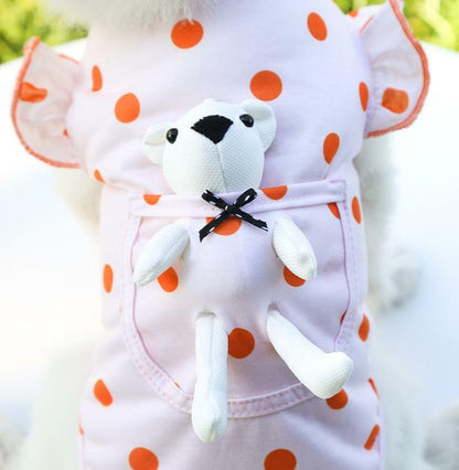 Cute Pocket White Bear Polka Dot Clothes